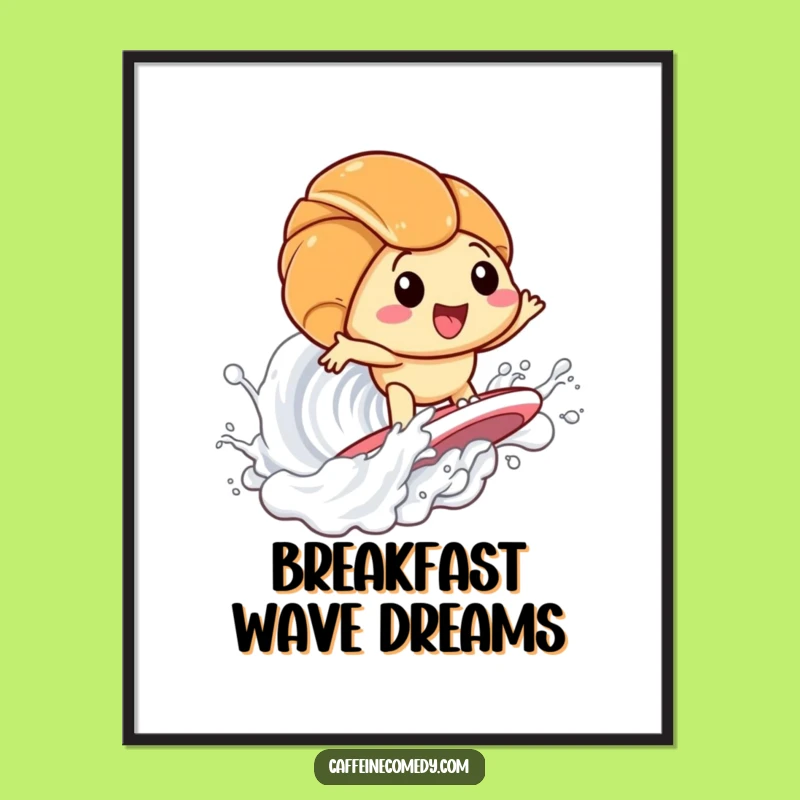 Funny Kawaii Croissant Surfing Milk Poster: Hilarious Breakfast Art for Your Wall
