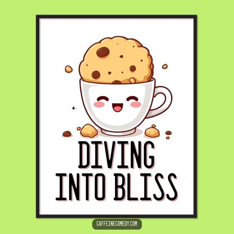 Funny Kawaii Cookie Coffee Poster: Crumbly Wall Art for Coffee Lovers