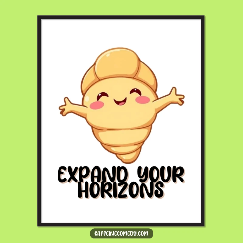 Funny Croissant Stretch Poster: Happy Flaky Character, Cozy Wall Art