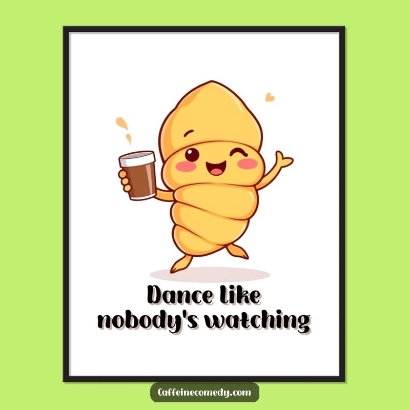Funny Croissant Dance Poster: Cheerful Coffee Art Print