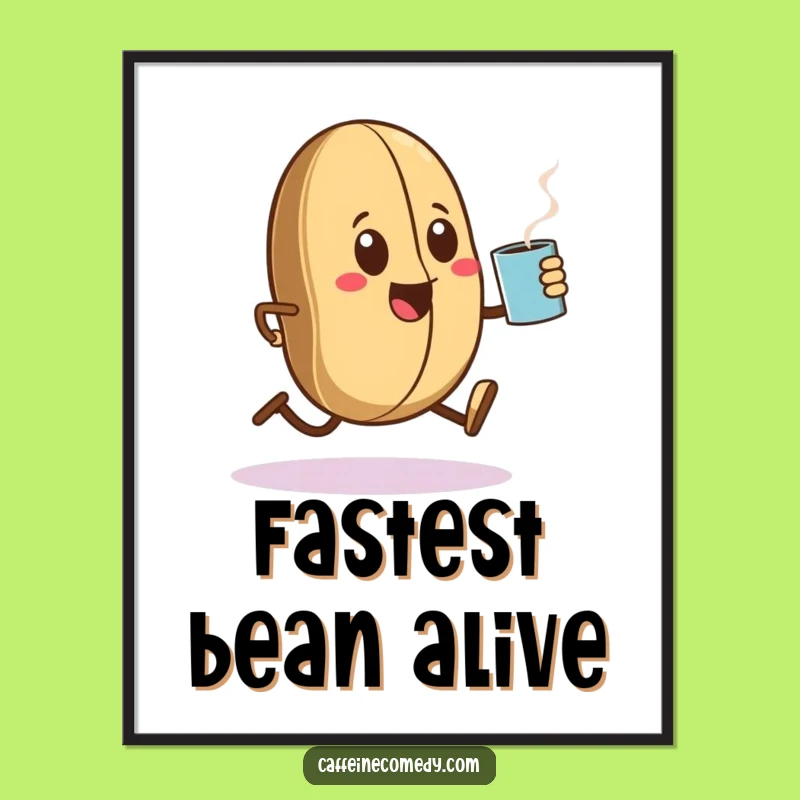 Funny Kawaii Coffee Bean Sprinting Poster - Adorable Wall Art for Coffee Lovers