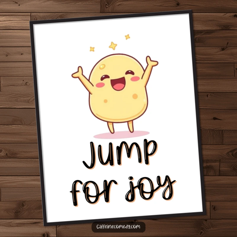 Funny Kawaii Pancake Poster: A happy pancake character in mid-air flip, bringing breakfast joy and humor to any wall.