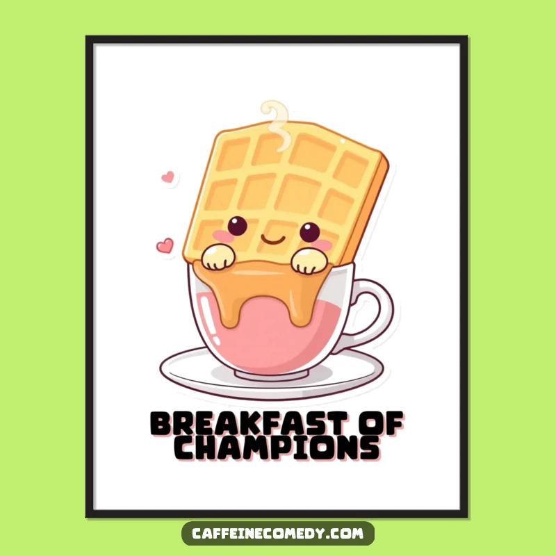 Funny Kawaii Waffle Birthday Poster - Happy Drape Over Brew Art