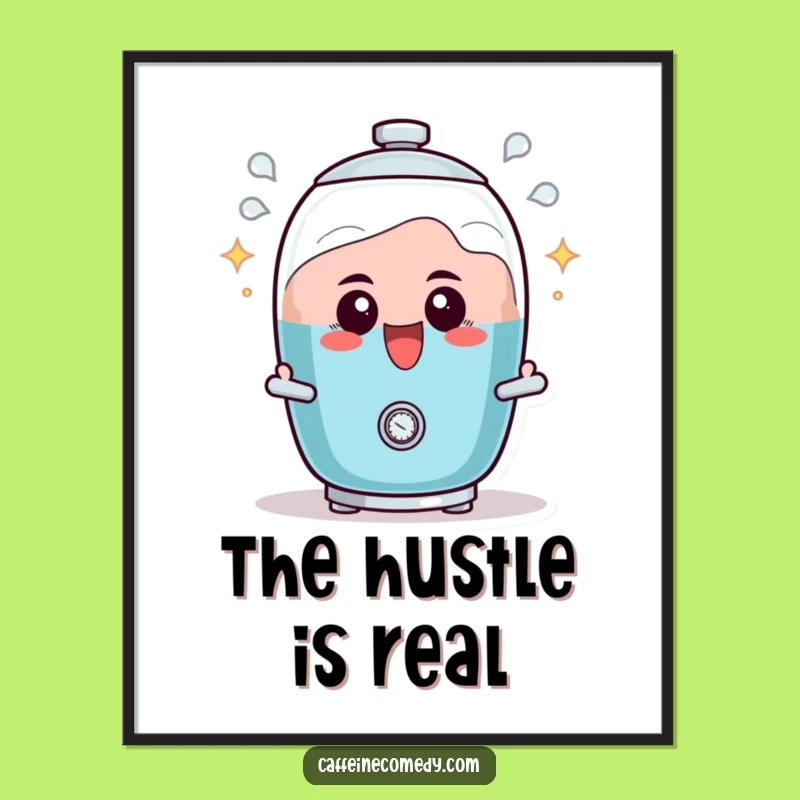 Funny Percolator Poster: Excited Bubbling Character Art for Coffee Nooks