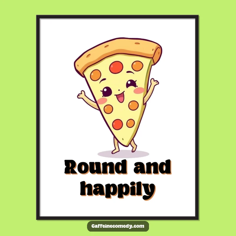 Funny Spinning Pizza Poster: Gleeful Slice Character Doing a Happy Spin, Wall Decor Gift