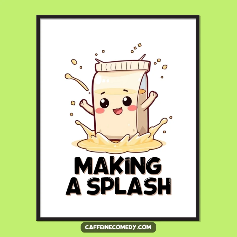 Funny Tea Bag Character Poster - Playful Splash Art, Humorous Wall Decor Gift