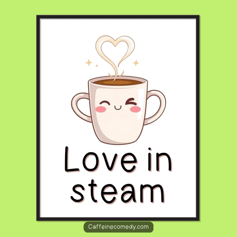 Funny Coffee Mug Love Heart Poster: Cheerful Wall Art, Perfect For Coffee Nooks!