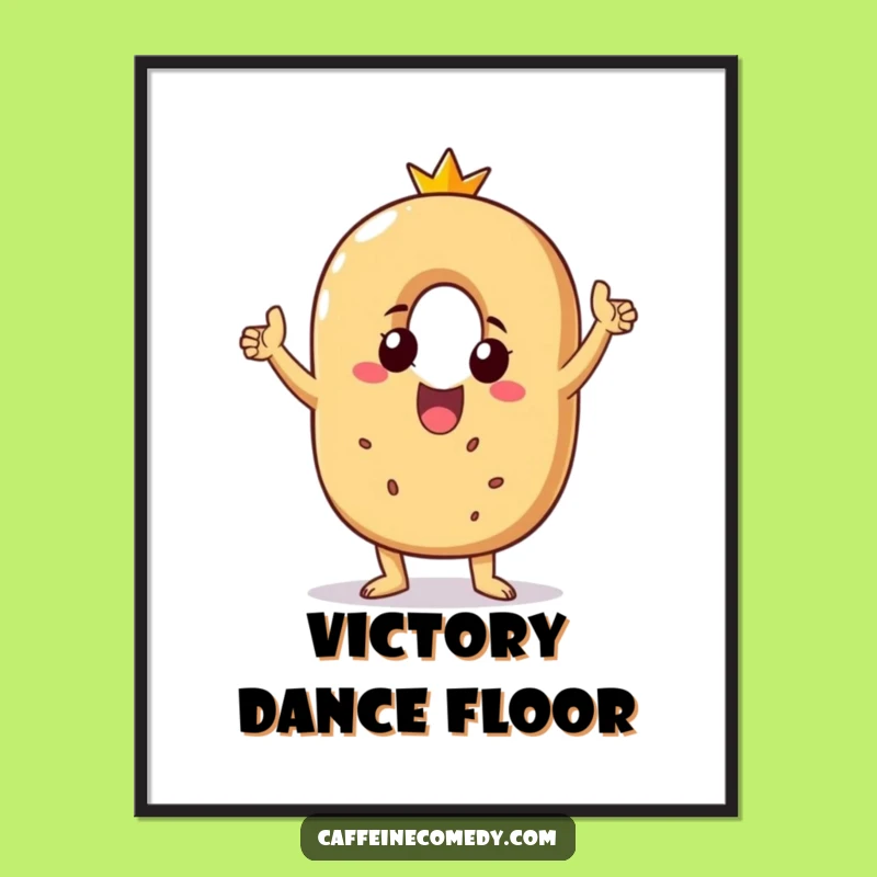 Funny Bagel Victory Dance Poster - Beaming Character Art, Humorous Wall Decor Gift