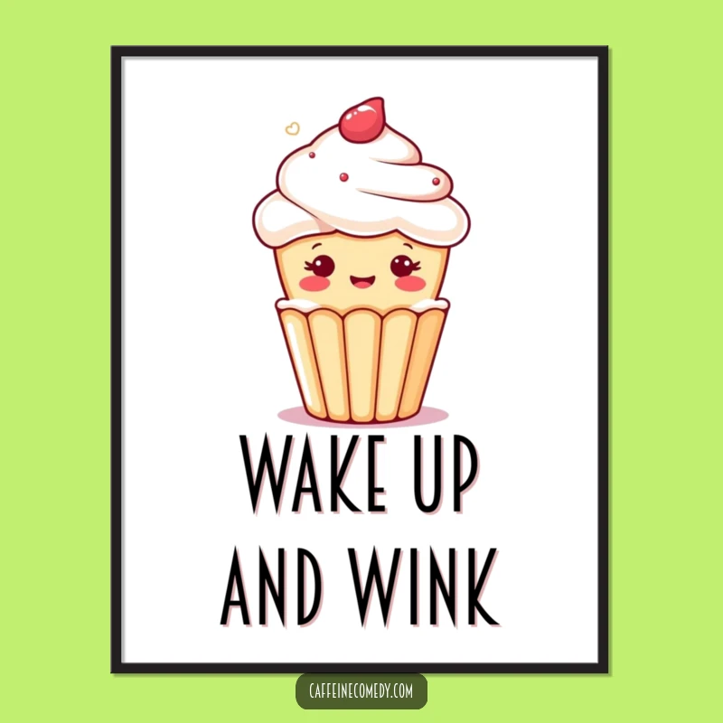 Funny Kawaii Cupcake Birthday Poster - Cheerful Wink from Brew Art