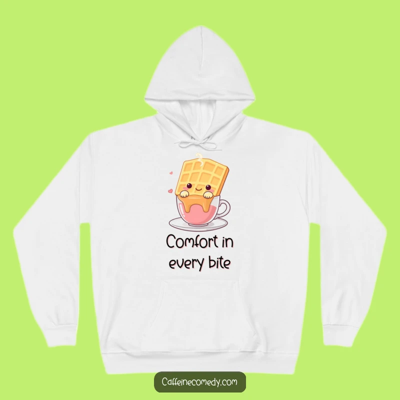 Funny Kawaii Waffle Hoodie - Cozy Drape Over Steaming Brew