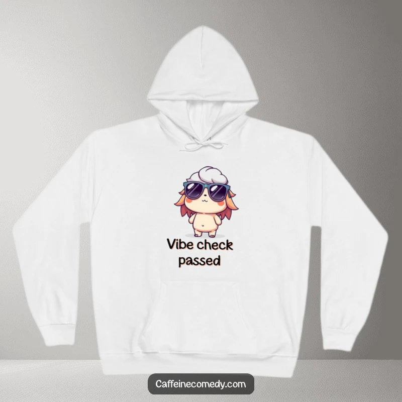 Funny hoodie showcasing a cool cold brew character wearing tiny sunglasses, embodying ultimate relaxation and effortless cool.
