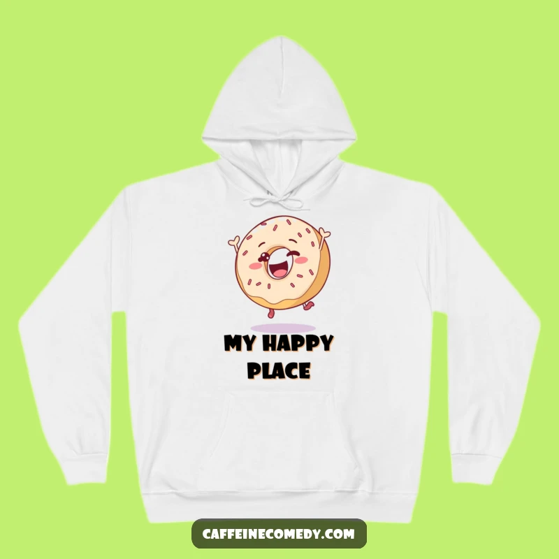Cozy Funny Donut Leap Hoodie: Delighted Sprinkled Character, Warm Gift