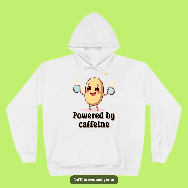 Cozy Funny Coffee Bean Hoodie: Happy Juggler, Steaming Mugs, Warm Fun