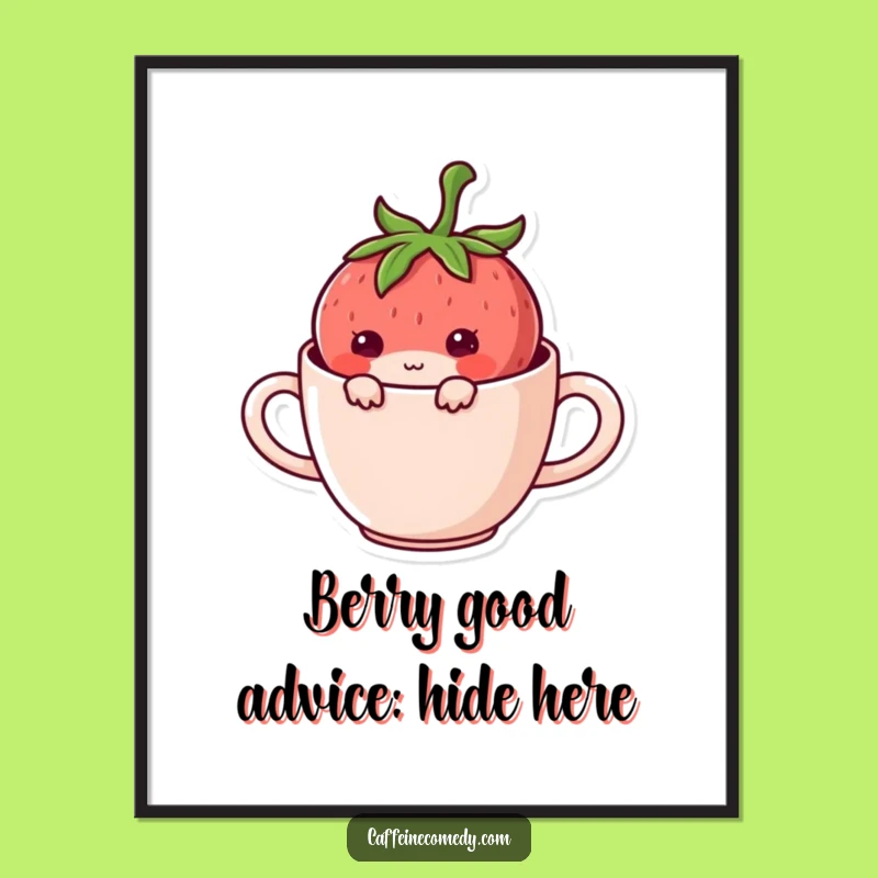 Free Printable Wall Art: Mischievous Kawaii Strawberry Mug, Downloadable Decor Gift