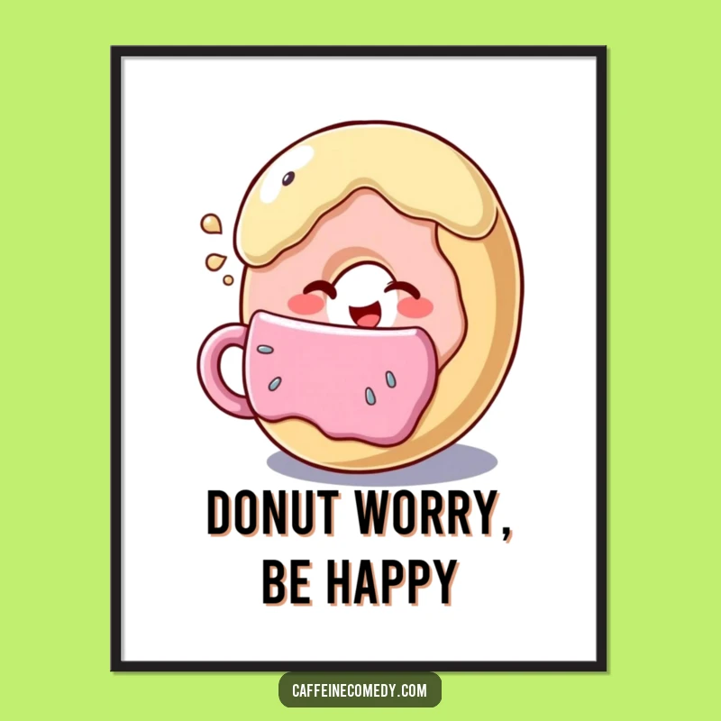 Funny Free Printable Wall Art: Donut Character Winking with Coffee Cup Art