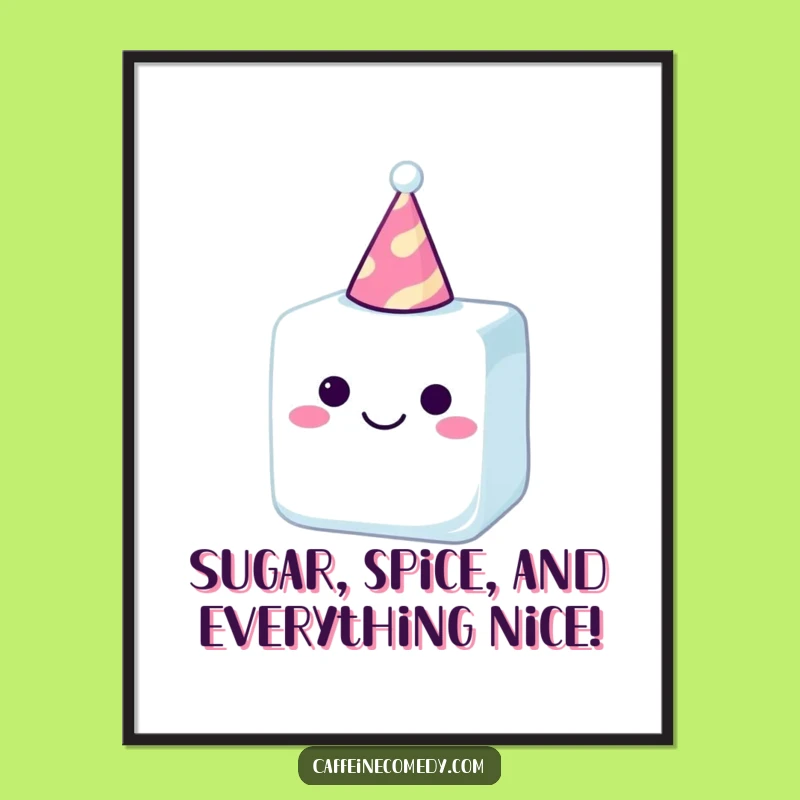 Free Printable Funny Wall Art: Charming Sugar Cube in Party Hat Decor Download