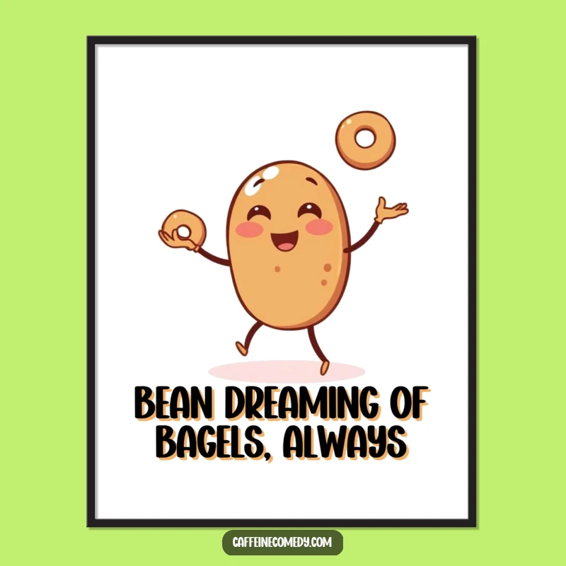 Free Printable Wall Art: Comical Coffee Bean Juggling Bagels Humorous Downloadable Decor