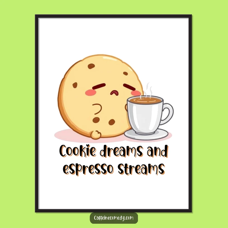 Free Printable Wall Art: Sleepy Kawaii Cookie, Espresso Humor Downloadable Decor Gift