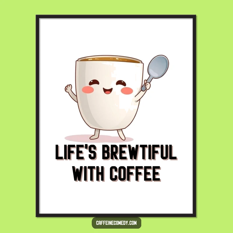 Funny Free Printable Wall Art: Dancing Mug with Spoon Whimsical Downloadable Art