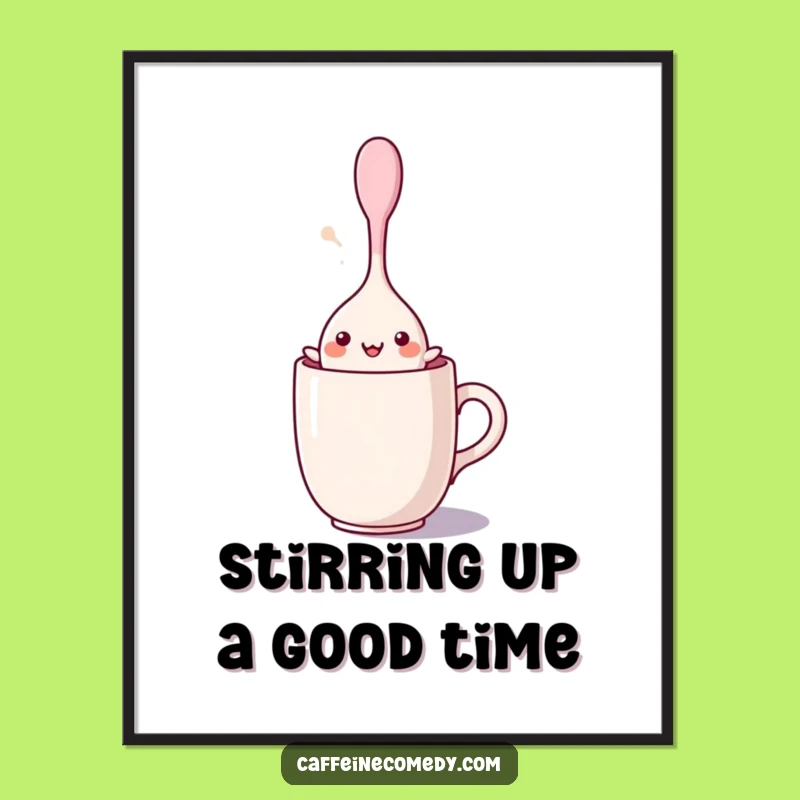 Funny Free Printable Wall Art: Dancing Spoon Kawaii Mug Decor Downloadable Art