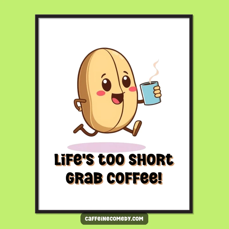 Funny Free Printable Wall Art: Kawaii Coffee Bean Sprinting - Downloadable Humorous Decor
