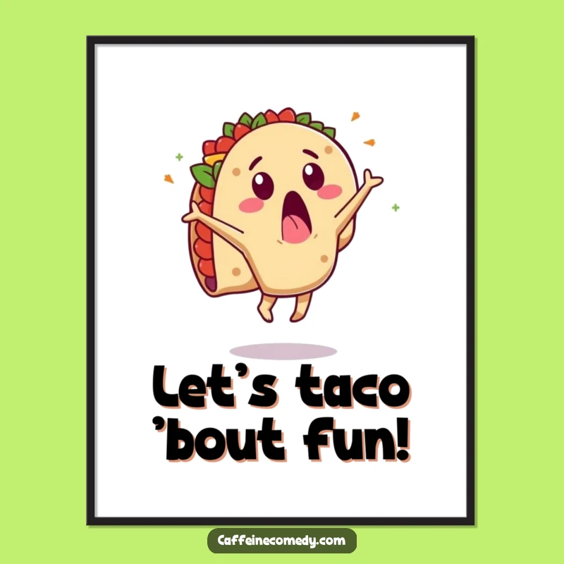 Free Printable Wall Art: Taco Cartwheel Mayhem, Humorous Downloadable Art for a Fun Space