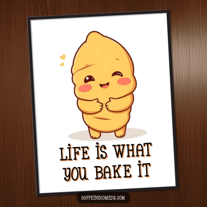 Funny free printable wall art: a delighted croissant character offering a warm, inviting hug, radiating comfort and joy.