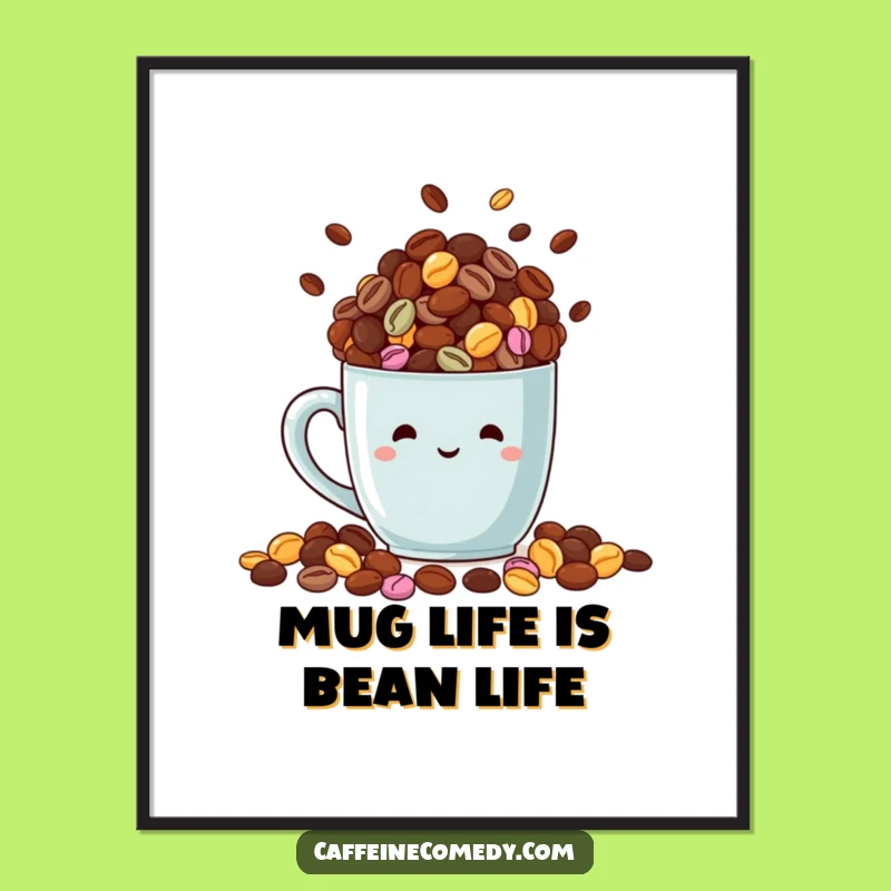 Funny Free Printable Wall Art: Coffee Bean Mug Downloadable Art