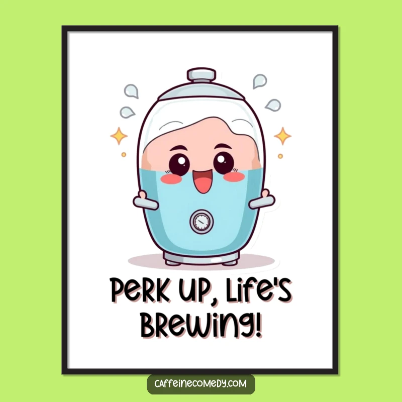 Free Printable Wall Art: Excited Percolator Character, Bubbling Energy, Quirky Downloadable Decor