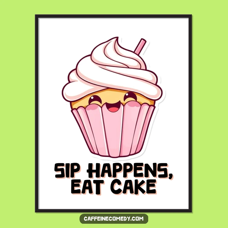 Free Printable Kawaii Cupcake Sipping Wall Art - Funny Downloadable Decor