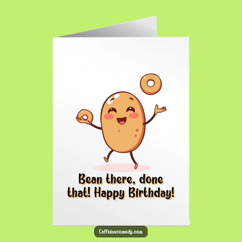 Free Printable Birthday Card: Funny Coffee Bean Juggling Bagels DIY Gift Download