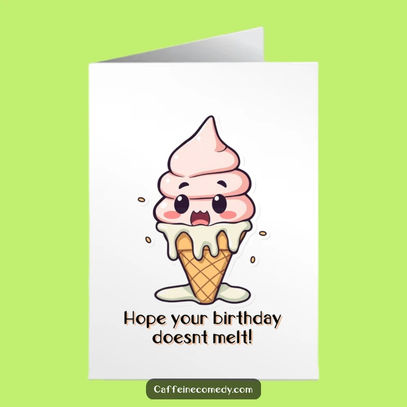 Free Printable Birthday Card: Melting Kawaii Ice Cream, Hilarious Surprise Downloadable Gift