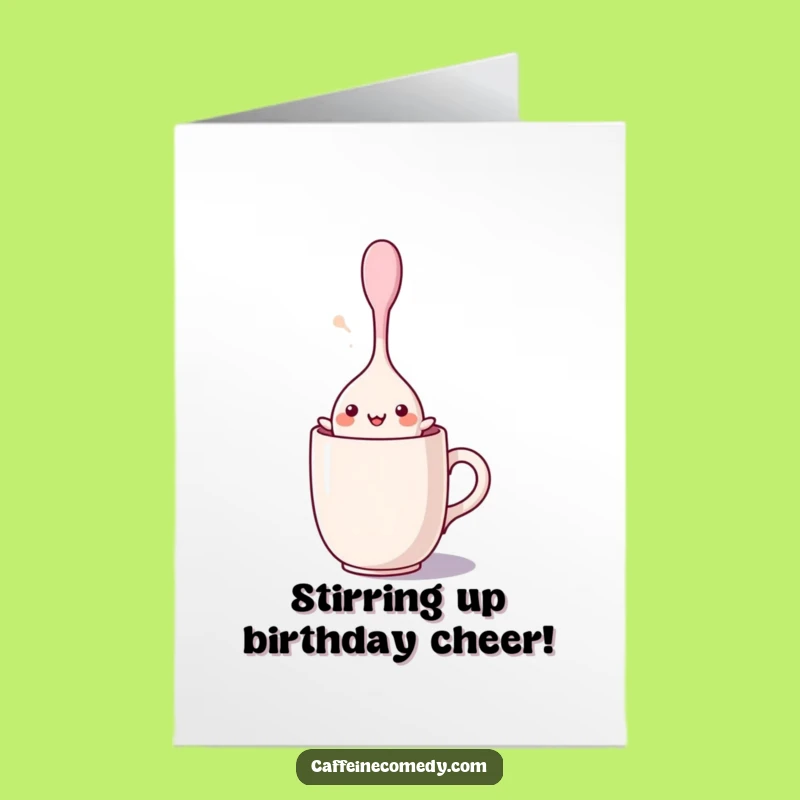 Free Printable Funny Birthday Card: Dancing Spoon Kawaii Whimsical Downloadable Gift