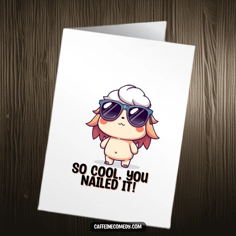 Free printable congratulations card: a cool cold brew character in sunglasses, exuding relaxed celebration and stylish vibes.