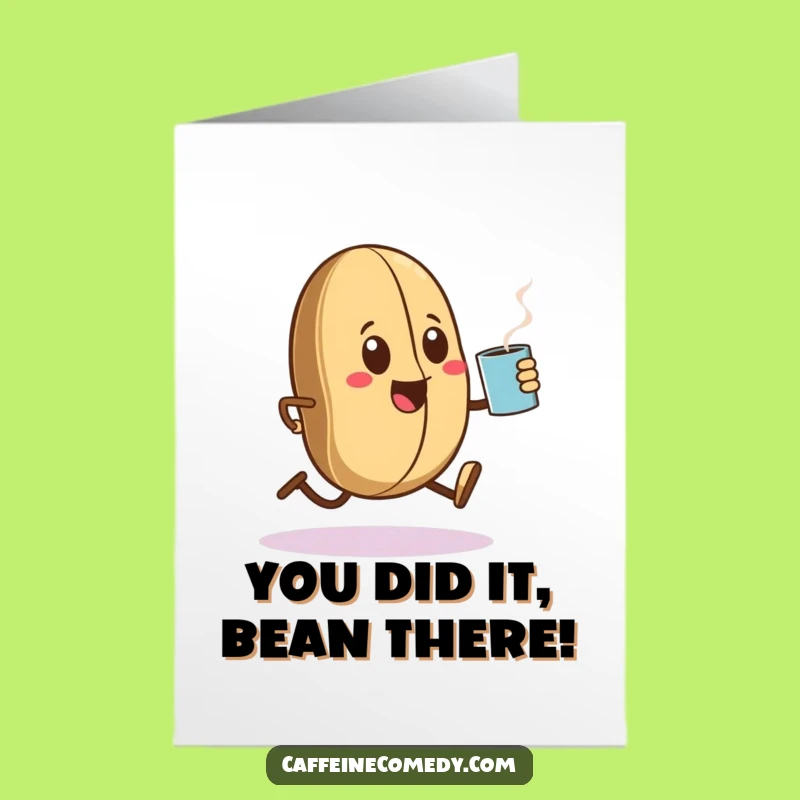 Free Printable Congrats Card: Speedy Kawaii Coffee Bean - DIY Downloadable Celebration