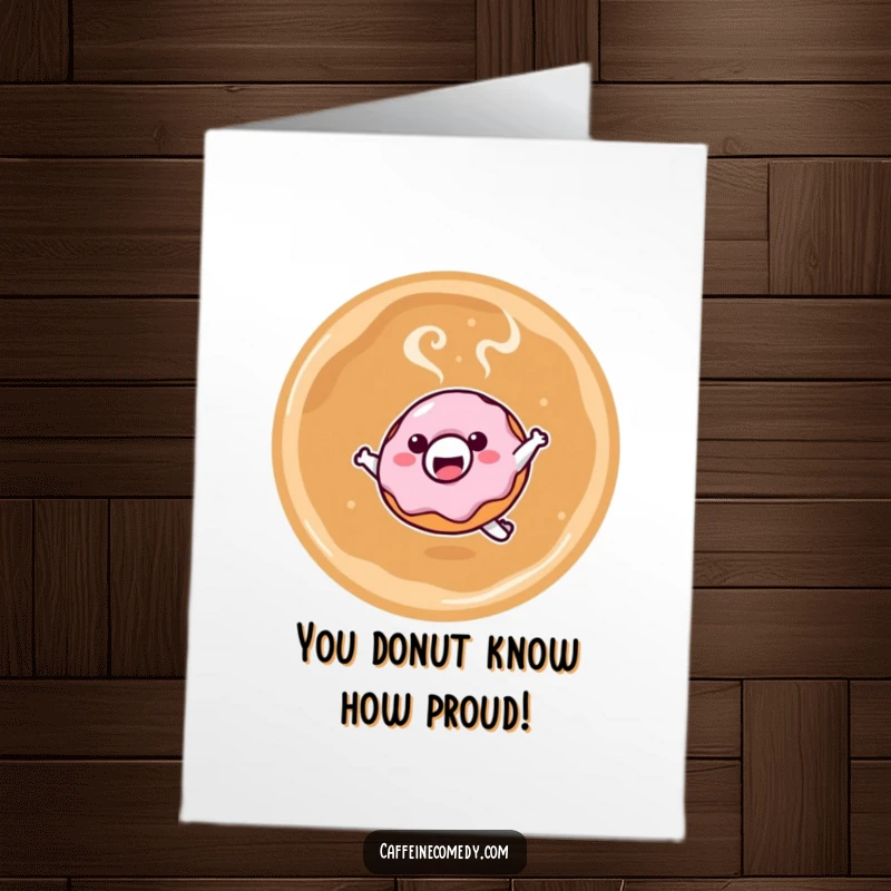 Funny Free Printable Kawaii Donut Congratulations Card: A happy donut character taking a big splash into a hot latte.