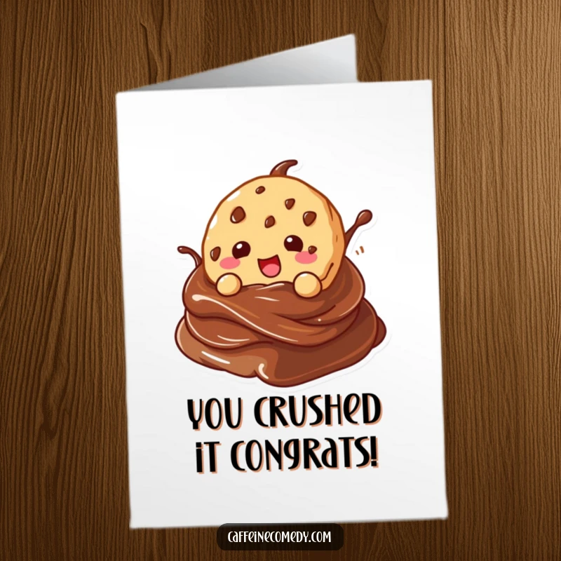 Funny Free Printable kawaii cookie character diving into a chocolate swirl, ideal for a congratulations card.