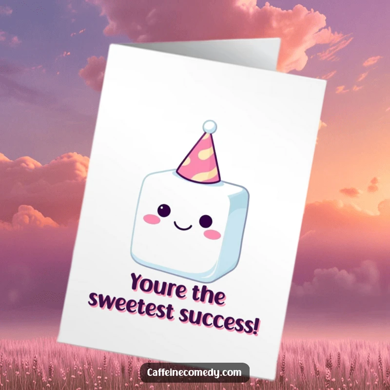 Free Printable Congratulations Card: A cheerful sugar cube in a party hat, offering sweet congratulations for a job well done.
