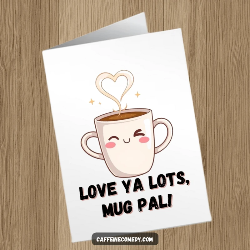 Funny Free Printable Thank You Card: Coffee mug character winks, steam creates a heart, expressing heartfelt thanks.