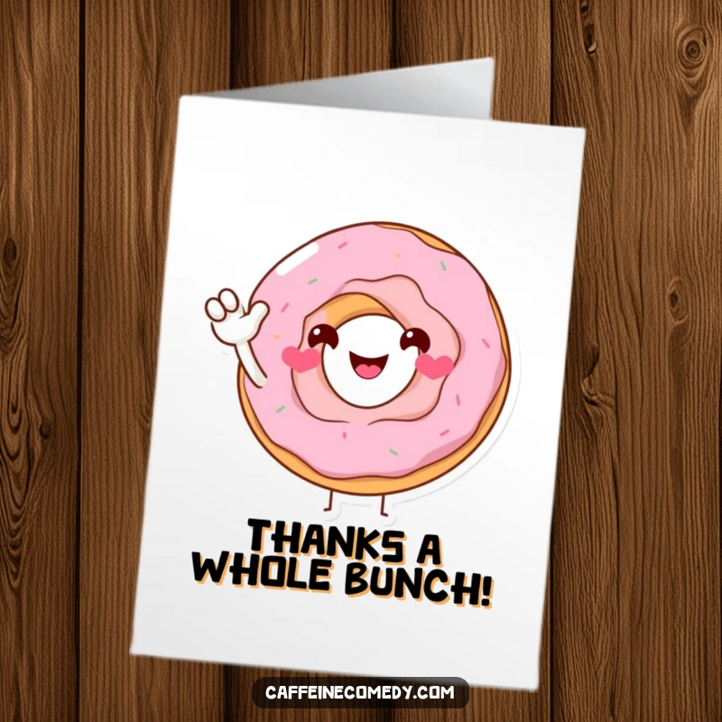 Funny Free Printable Thank You Card featuring a smiling donut character giving a sweet wave, perfect for showing gratitude with humor.
