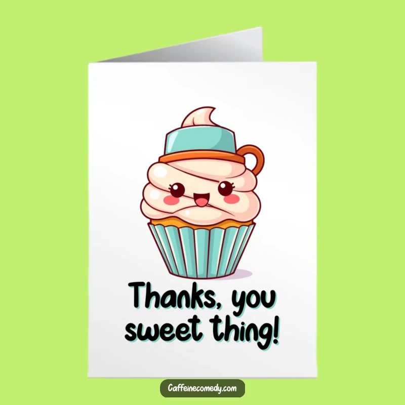 Free Printable Thank You Card: Funny Kawaii Cupcake & Coffee, Grateful Downloadable Greeting