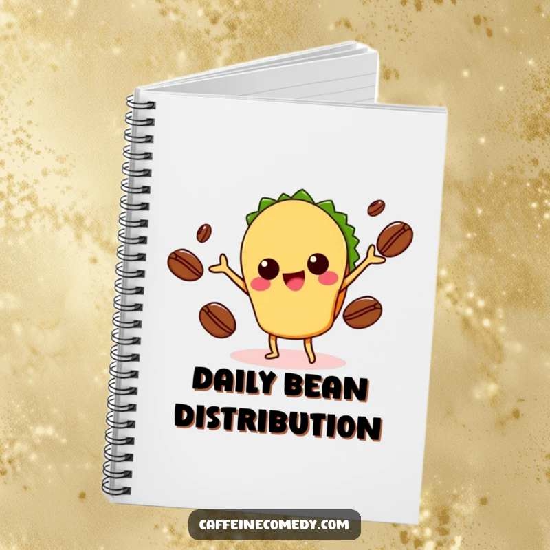 Funny Kawaii Taco Juggling Coffee Notebook: Cute notebook with a taco juggling coffee beans, inspiring organization and smiles. A practical funny gift.