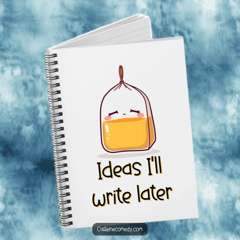 Funny notebook with a sleepy tea bag cover, ideal for jotting down notes and capturing ideas with a humorous, relaxed theme.