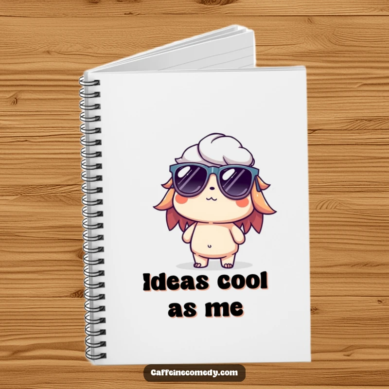 Funny notebook with a cool cold brew character wearing tiny sunglasses, ideal for jotting down relaxed ideas and notes.