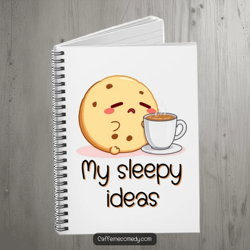 Funny Kawaii Cookie Espresso Notebook: A sleepy cookie character yawns, perfect for jotting down ideas with morning humor.