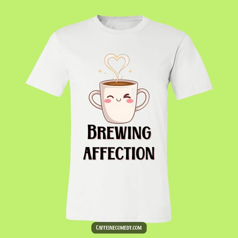 Funny Coffee Mug Wink Tee: Steaming Heart Design, Comfy & Hilarious Casual Wear!