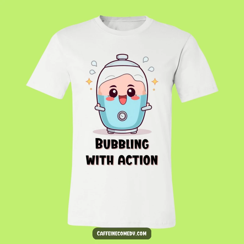 Funny Percolator T-Shirt: Excited Bubbling Character for Coffee Lovers