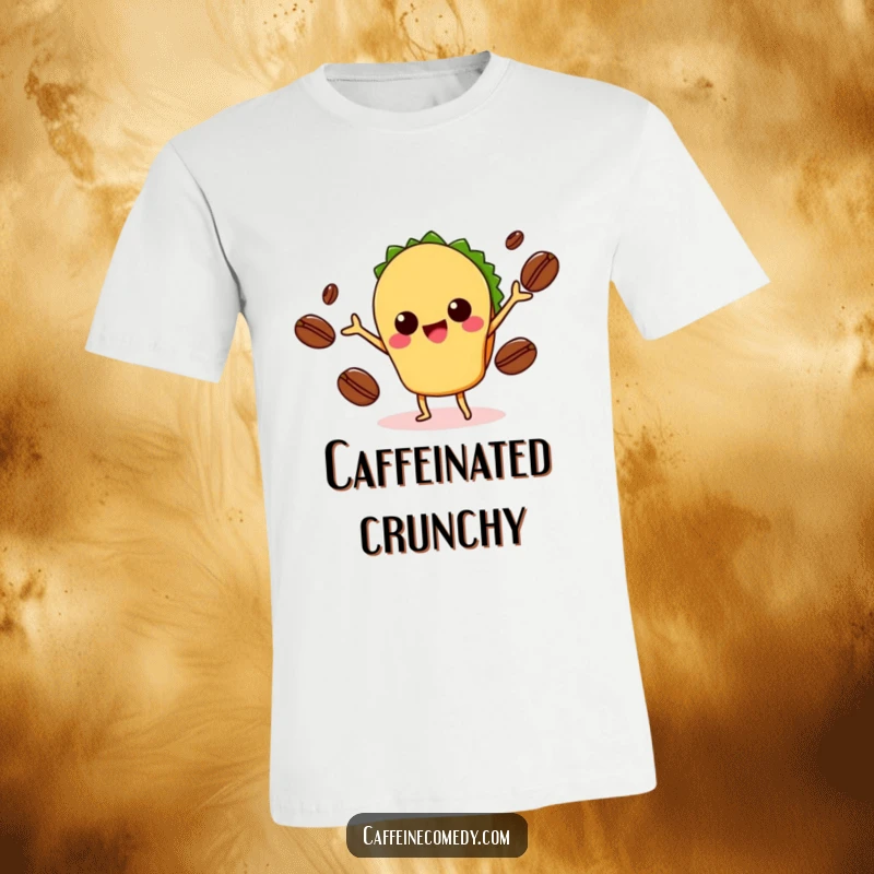 Funny Kawaii Taco Juggling Coffee T-Shirt: Adorable taco character energetically juggling coffee beans, a fun graphic for foodies. A humorous and stylish tee.