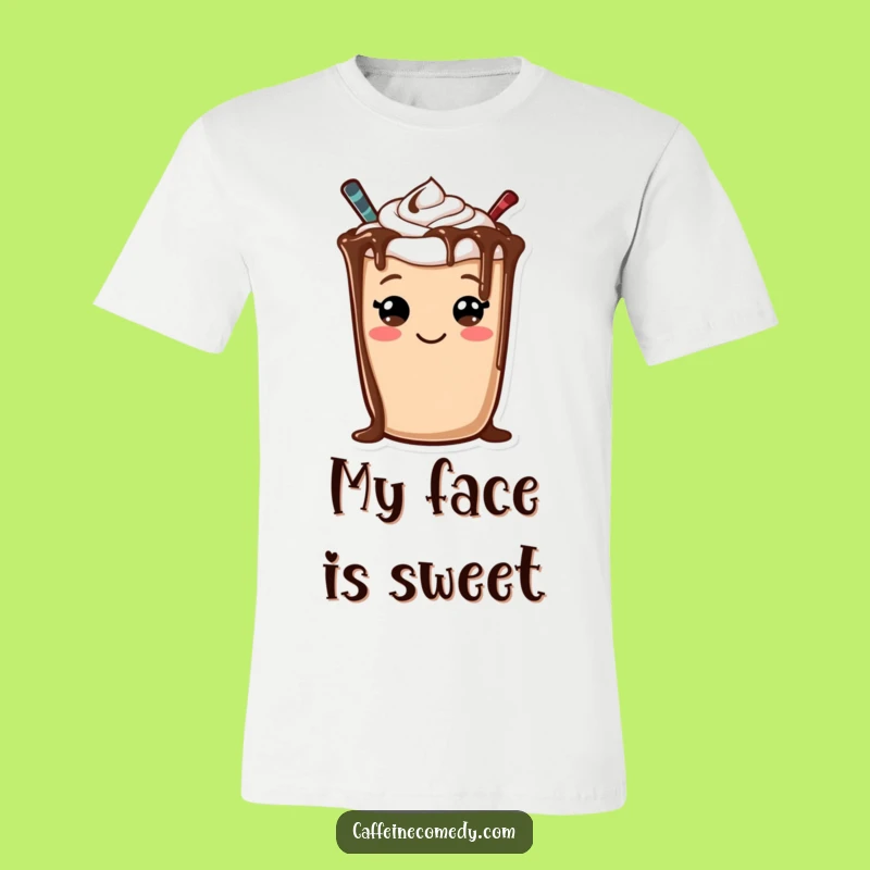 Funny Mocha T-Shirt: Cheerful Character with Smiley Face Drizzle