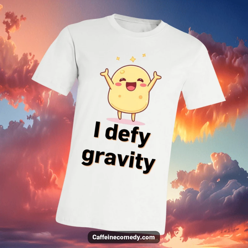 Funny Kawaii Pancake T-Shirt: An energetic pancake character performs a daring flip, showcasing its love for breakfast fun.